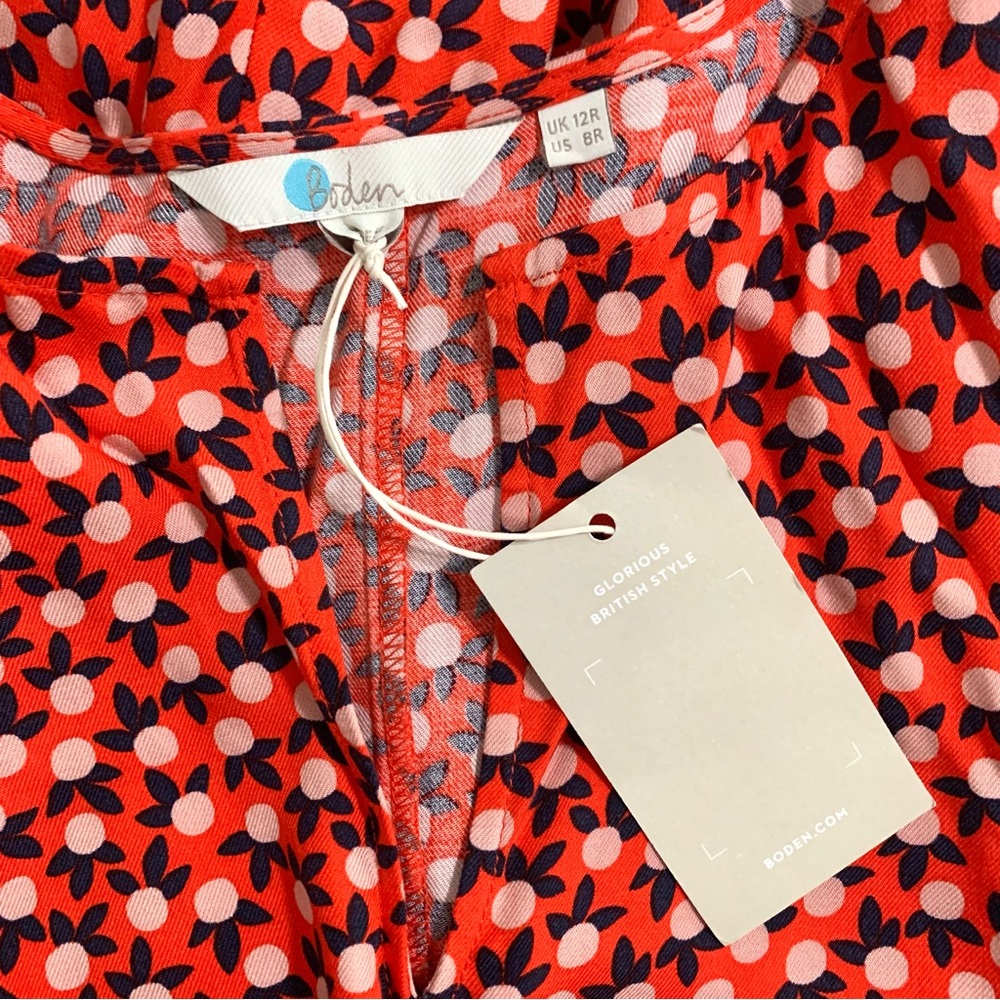 Boden Vanessa Dress Red 3/4 Sleeves Midi Length NWT Relaxed Fit Ditsy Sz 8 - Picture 13 of 16